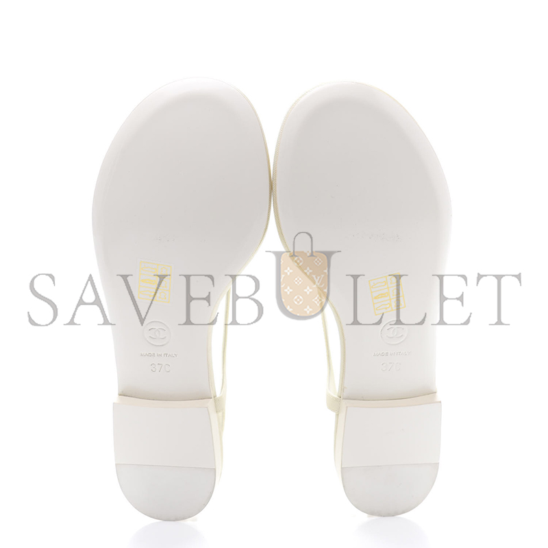 CHANEL LEATHER WOMEN’S SANDALS WHITE STARLIKE GOLD HARDWARE